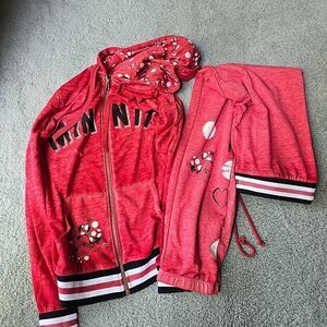 Disney Parks Minnie Mouse 2 pc Zip Up Hooded Light Weight Jacket & Pants Size S